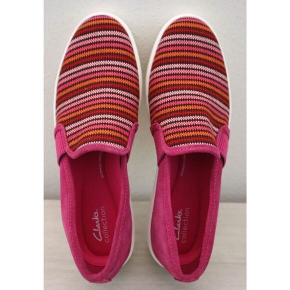 Clarks Women's Sz 11M Pink Fuchsia Interest Striped Layton Petal Slip-On Shoes - Picture 8 of 11
